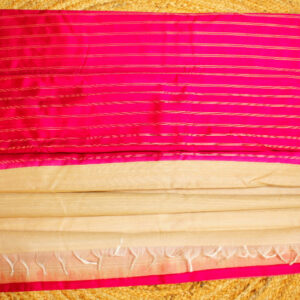 Rani Pink & Beige Vertical Stripes Pure Raw Silk Tussar Saree