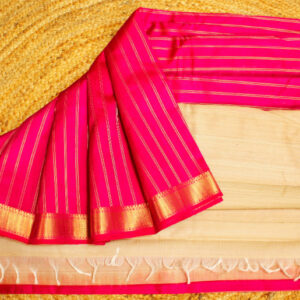 Alternative view of Rani Pink & Beige Vertical Stripes Pure Raw Silk Tussar Saree