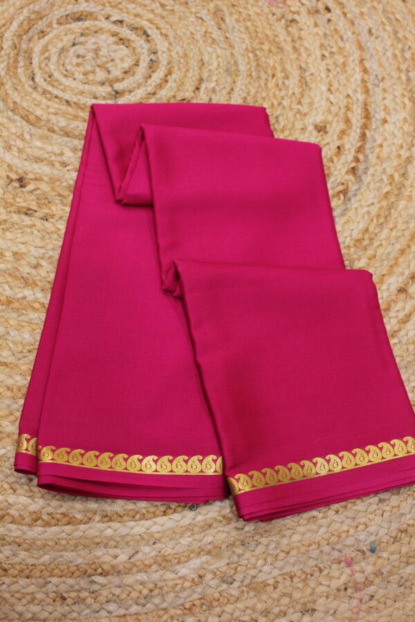 Rani Pink Mysore Crepe Silk Saree with Mango Border
