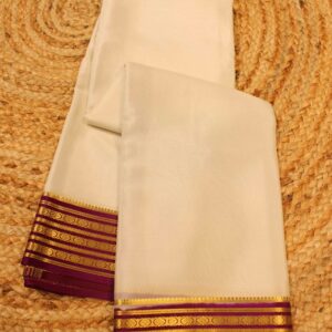 Ivory & Purple Mysore Crepe Silk Saree