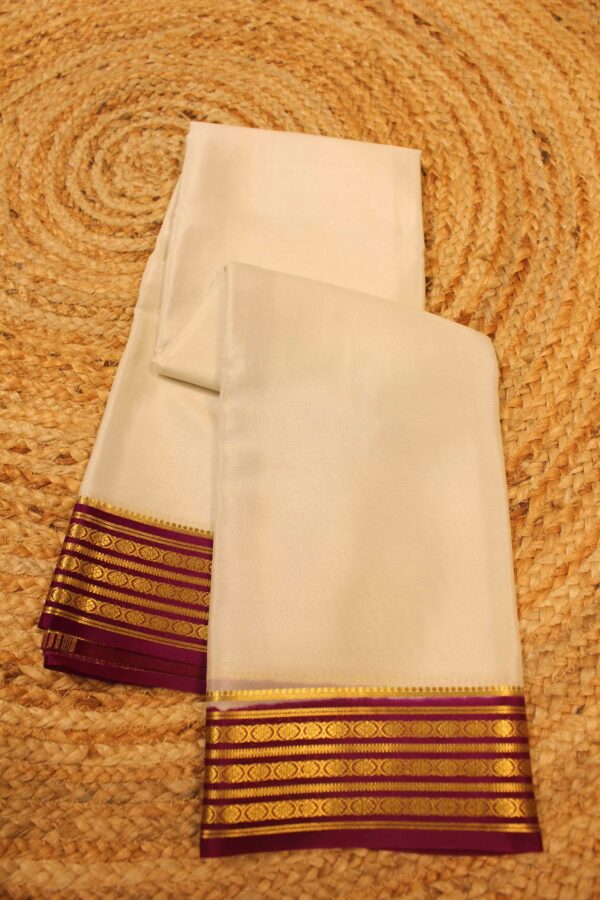 Ivory & Purple Mysore Crepe Silk Saree