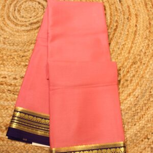 Pink & Navy Blue Mysore Crepe Silk Saree