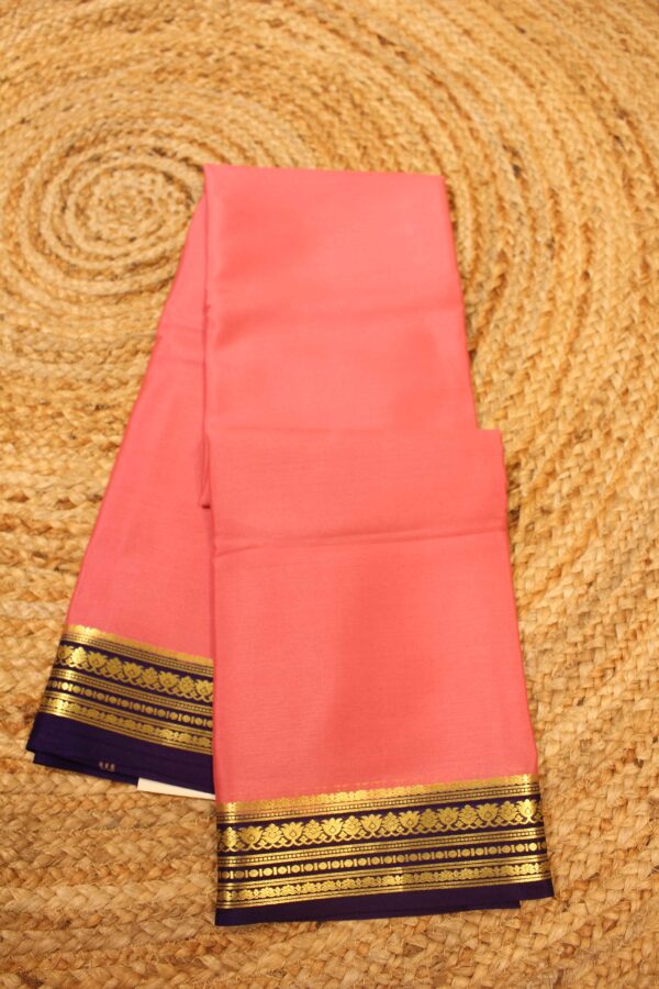Pink & Navy Blue Mysore Crepe Silk Saree