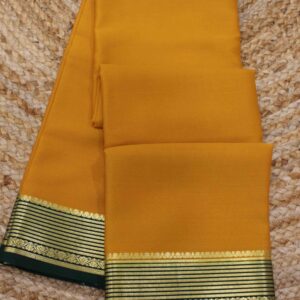 Mustard & Bottle Green Mysore Crepe Silk Saree