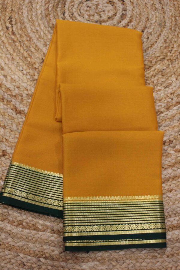 Mustard & Bottle Green Mysore Crepe Silk Saree