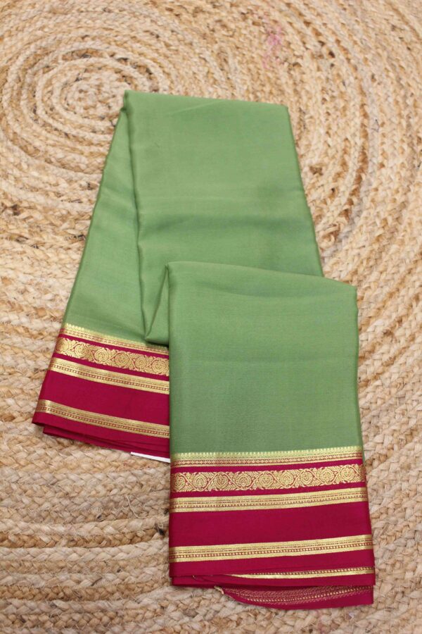 Mehendi Green & Rani Pink Mysore Crepe Silk Saree