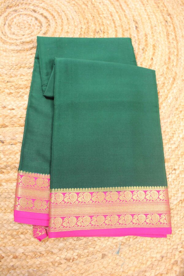 Bottle Green & Rani Pink Mysore Crepe Silk Saree
