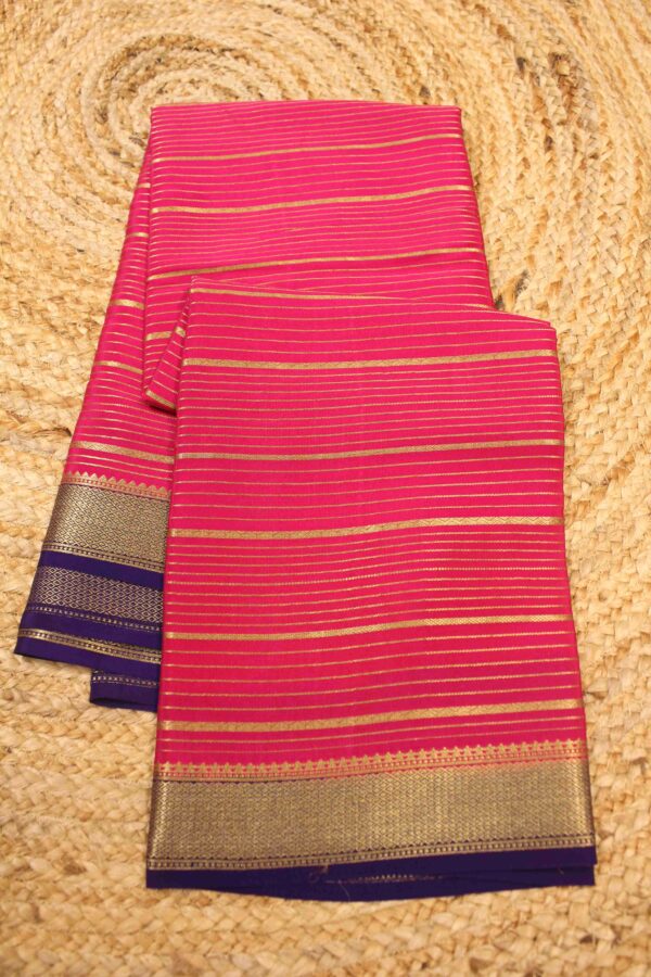 Mysore Crepe Silk Saree with Horizontal Zari Stripes - Image 2