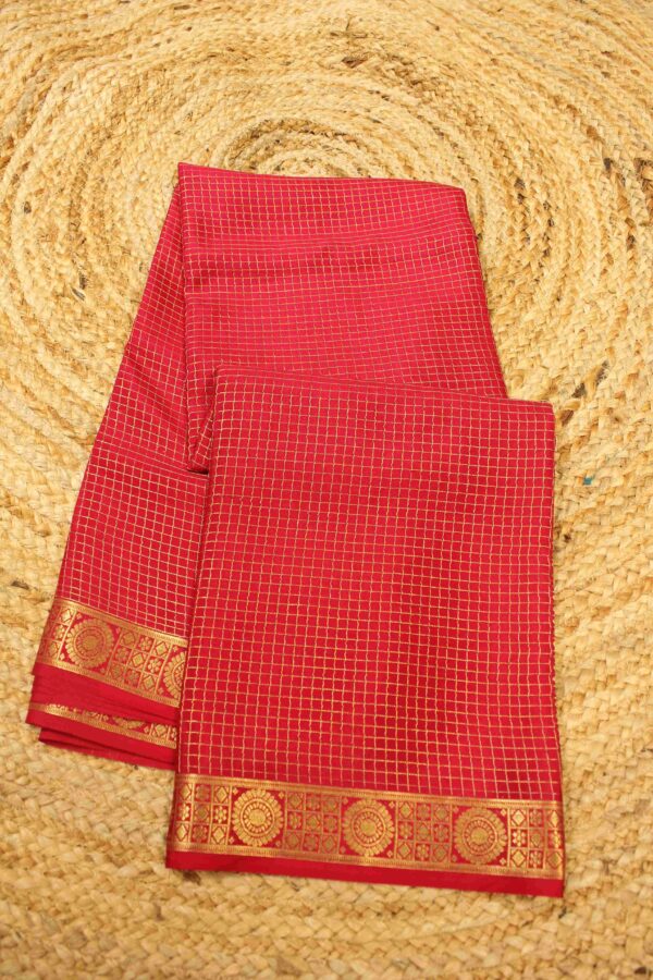 Rani Pink Mysore Crepe Silk Saree with Small Zari Checks