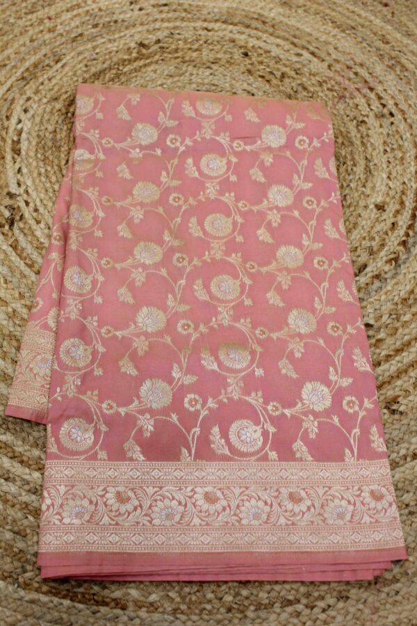 Peach Zari Woven Jaal Semi Katan Banaras Saree
