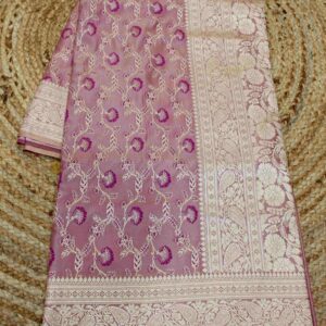 Onion Pink Zari Woven Jaal with Meenakari Semi Katan Banaras Saree