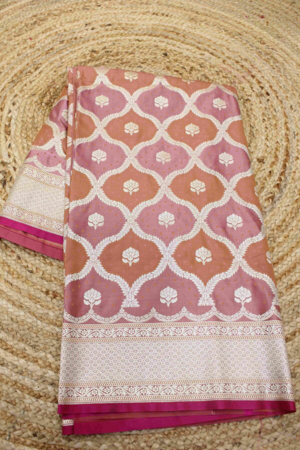 Onion Pink & Orange Rangkat Semi Katan Banaras Saree