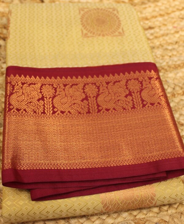 Beige & Maroon Semi Kanchi Silk Saree