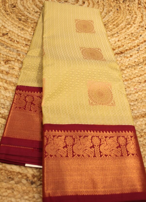 Beige & Maroon Semi Kanchi Silk Saree - Image 2