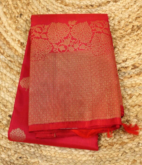 Pinkish Red Big Border Pure Kanchi Saree