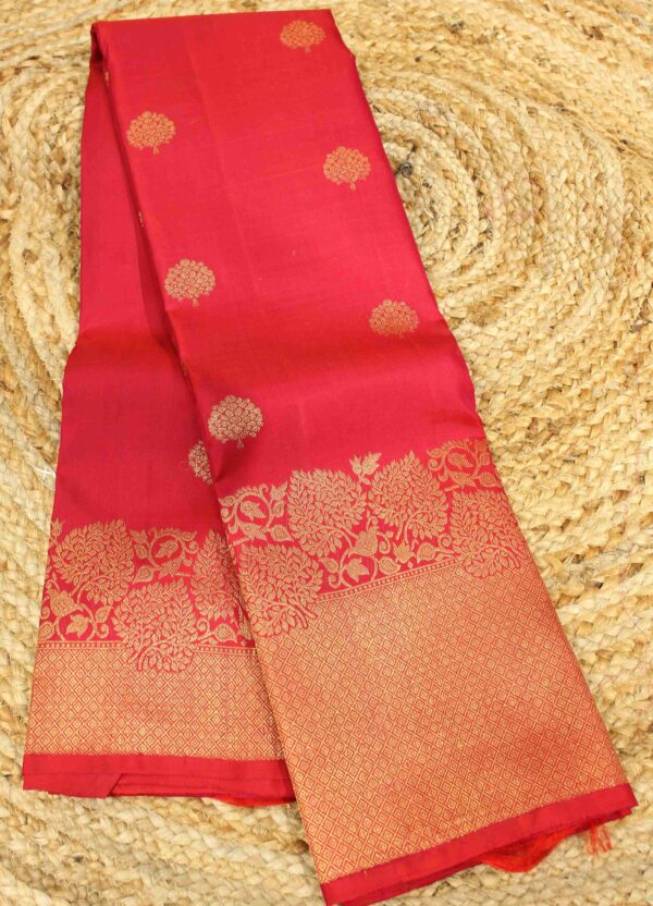 Pinkish Red Big Border Pure Kanchi Saree - Image 2