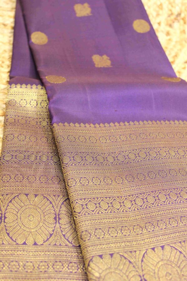 Purple Big Border with Buttas Pure Kanchi Saree - Image 4