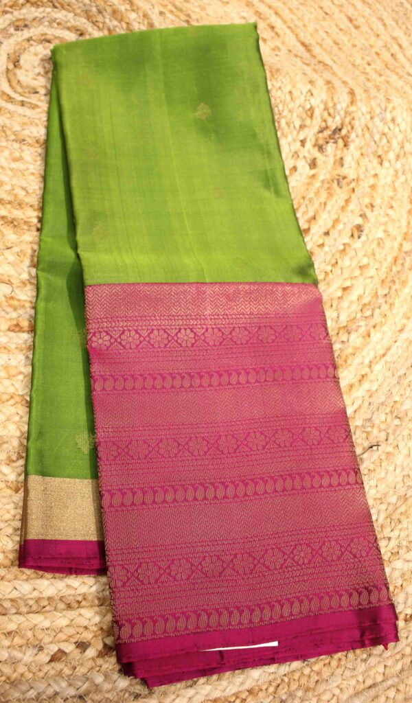 Mehendi Green & Magenta Big Border Pure Kanchi Saree