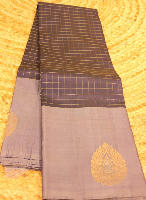 Navy Blue & Grey Checks Pure Kanchi Saree