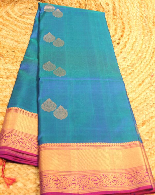 Rama Blue & Wine with Buttas Pure Kanchi Saree