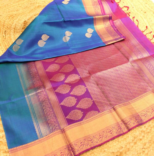 Rama Blue & Wine with Buttas Pure Kanchi Saree - Image 2