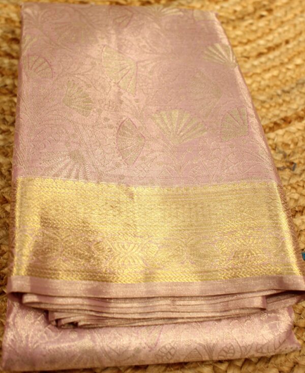 Pink Brocade Tissue Pure Kanchi Saree - Image 3