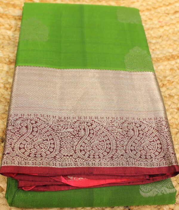 Kanchi Silk Saree with Mango Border and Buttas - Image 2