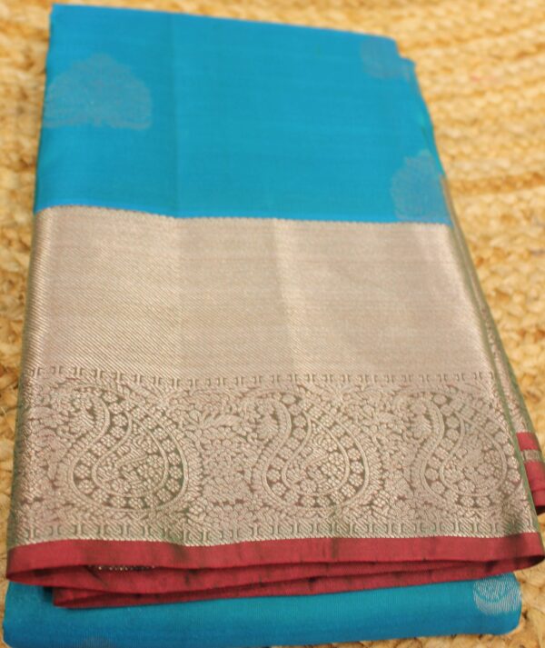 Kanchi Silk Saree with Mango Border and Buttas - Image 3