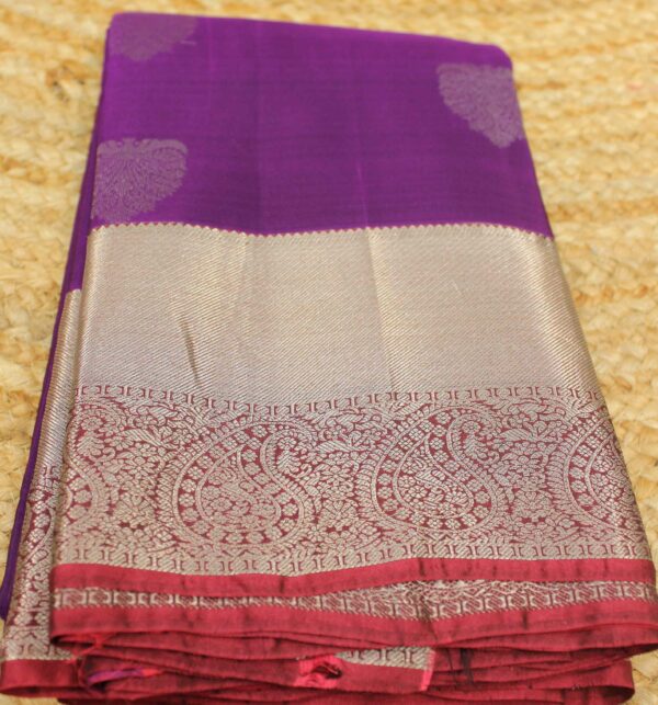 Kanchi Silk Saree with Mango Border and Buttas - Image 5