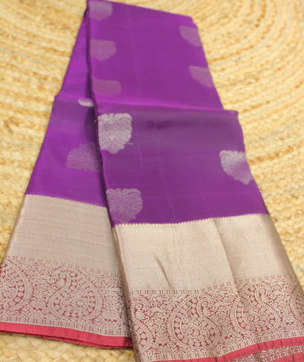 Kanchi Silk Saree with Mango Border and Buttas - Image 6