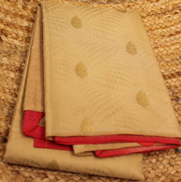 Beige & Pink Self Embossed Pure Kanchi Silk Saree