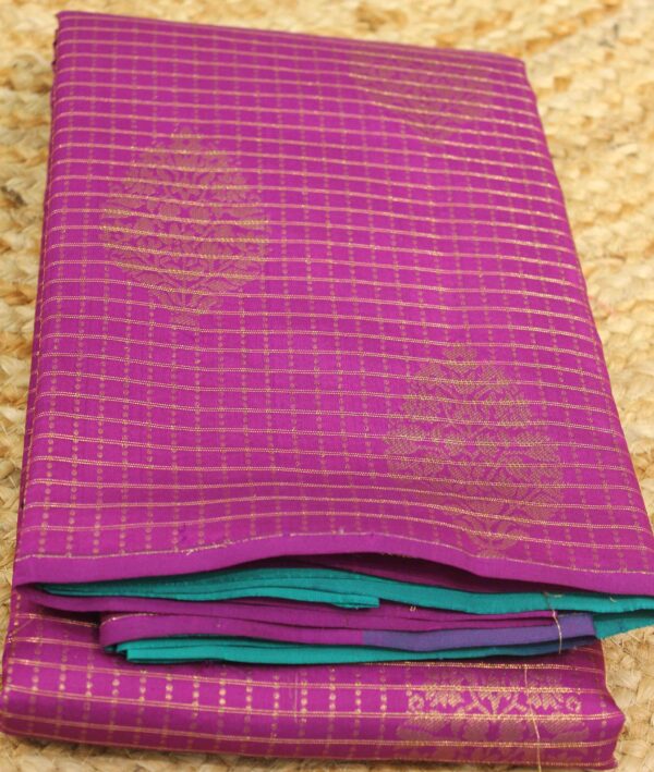 Purple & Green Zari Checks & Buttas Pure Kanchi Silk Saree