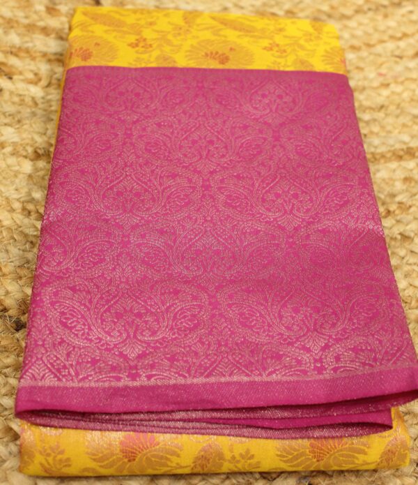 Yellow & Pink Zari Brocade with Meenakari Pure Kanchi Silk Saree