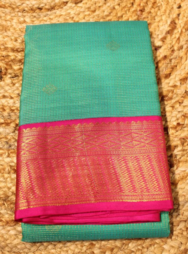 Rama Green & Rani Pink Zari Checks & Buttas Pure Kanchi Silk Saree