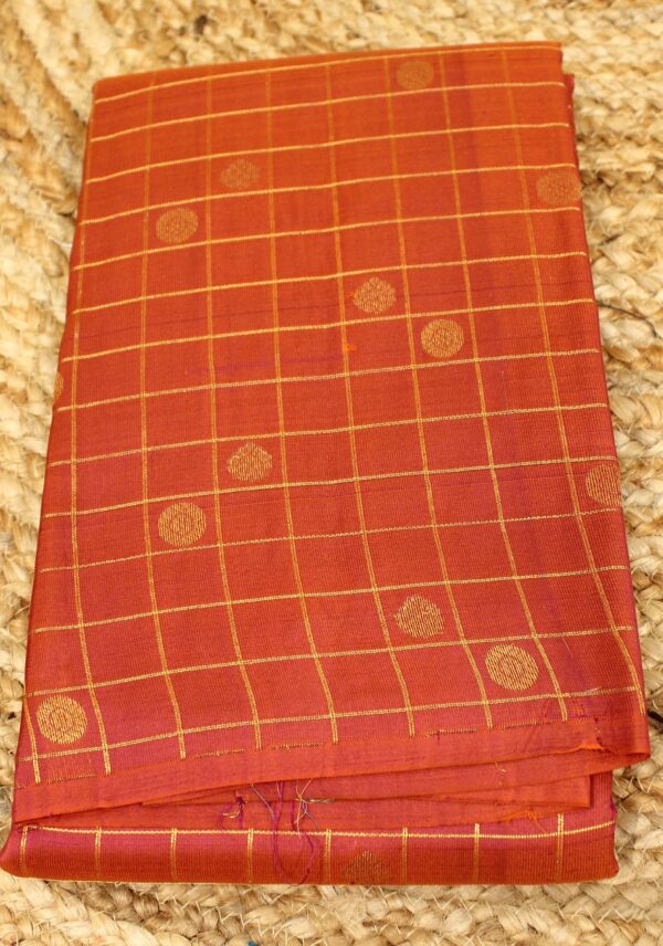 Rust Orange & Ananda Blue Zari Checks & Buttas Pure Kanchi Silk Saree