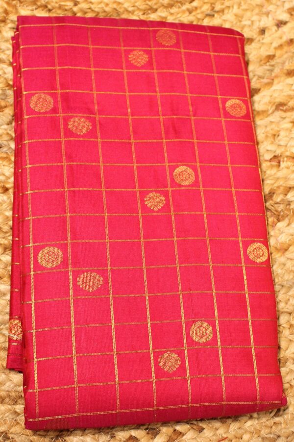 Rani Pink & Ananda Blue Zari Checks & Buttas Pure Kanchi Silk Saree - Image 2