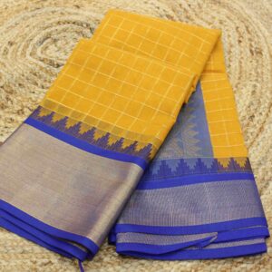 Zari Checks Tissue Temple Border Silk Cotton Saree