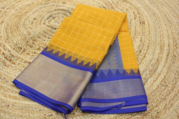 Zari Checks Tissue Temple Border Silk Cotton Saree