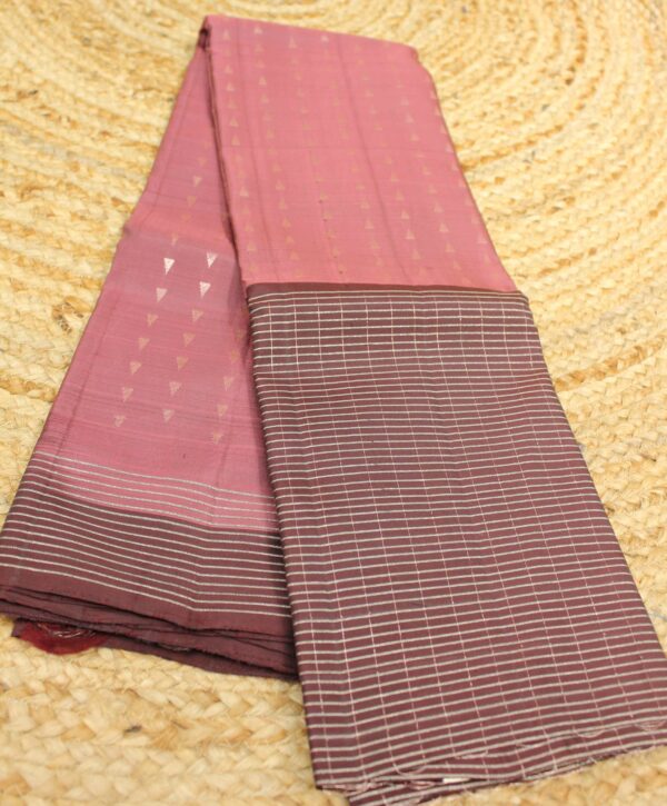 Onion Pink & Brown with Geometrical Buttas Pure Kanchi Silk Saree