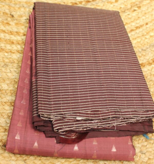 Onion Pink & Brown with Geometrical Buttas Pure Kanchi Silk Saree - Image 2