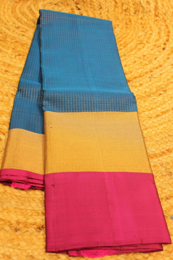 Ananda Blue & Magenta with Tissue Border Pure Kanchi Silk Saree