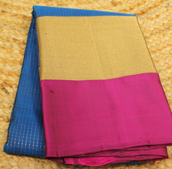 Ananda Blue & Magenta with Tissue Border Pure Kanchi Silk Saree - Image 2