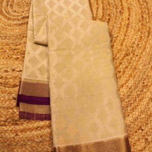 Pearl & Royal Purple with Zari Stripes & Buttas Mysore Crepe Silk Saree