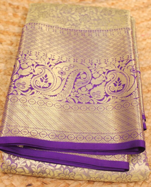 Purple Gold Zari Brocade Tissue Pure Kanchi Silk Saree