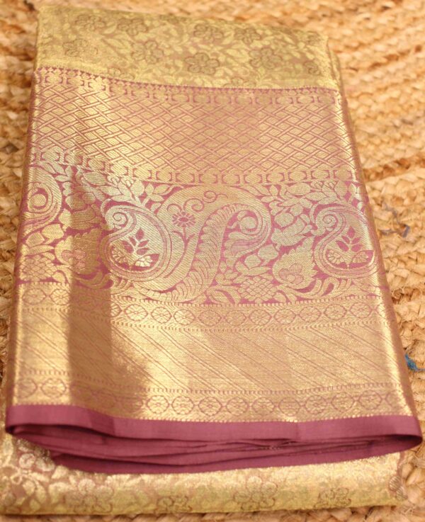 Lavender Gold Zari Brocade Tissue Pure Kanchi Silk Saree