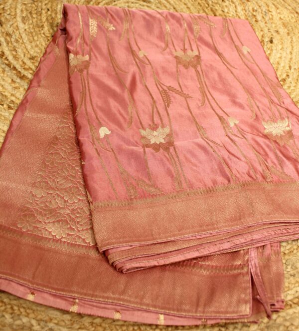 Floral Satin Banaras Silk Saree - Image 2