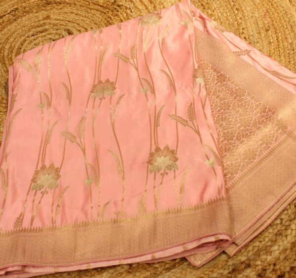 Floral Satin Banaras Silk Saree - Image 3