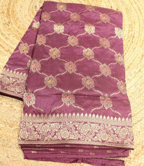 Zari Woven Jaal with Meenakari Semi Banaras Saree - Image 4