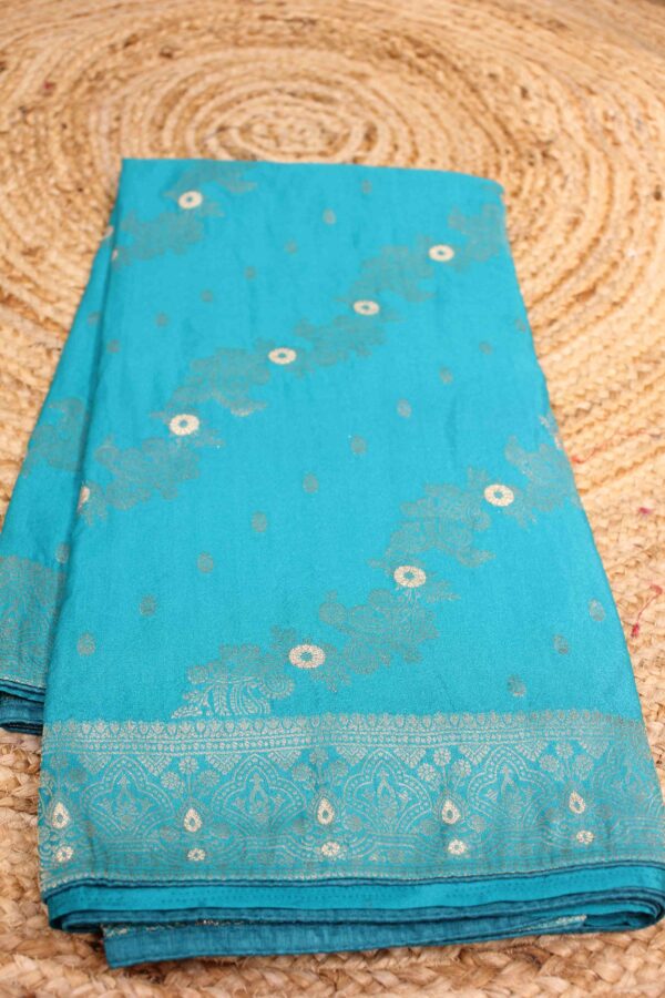 Semi Banaras Silk Diagonal Jaal Saree - Image 4
