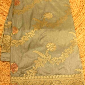Alternative view of Zari Woven Diagonal Jaal Semi Tussar Banaras Saree